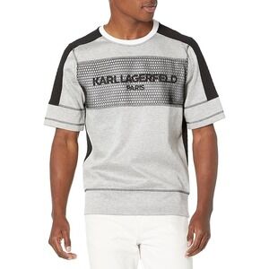 Karl Lagerfeld Shirt Men M Contrast Fabric Mesh Logo Sweater Short Sleeve Paris